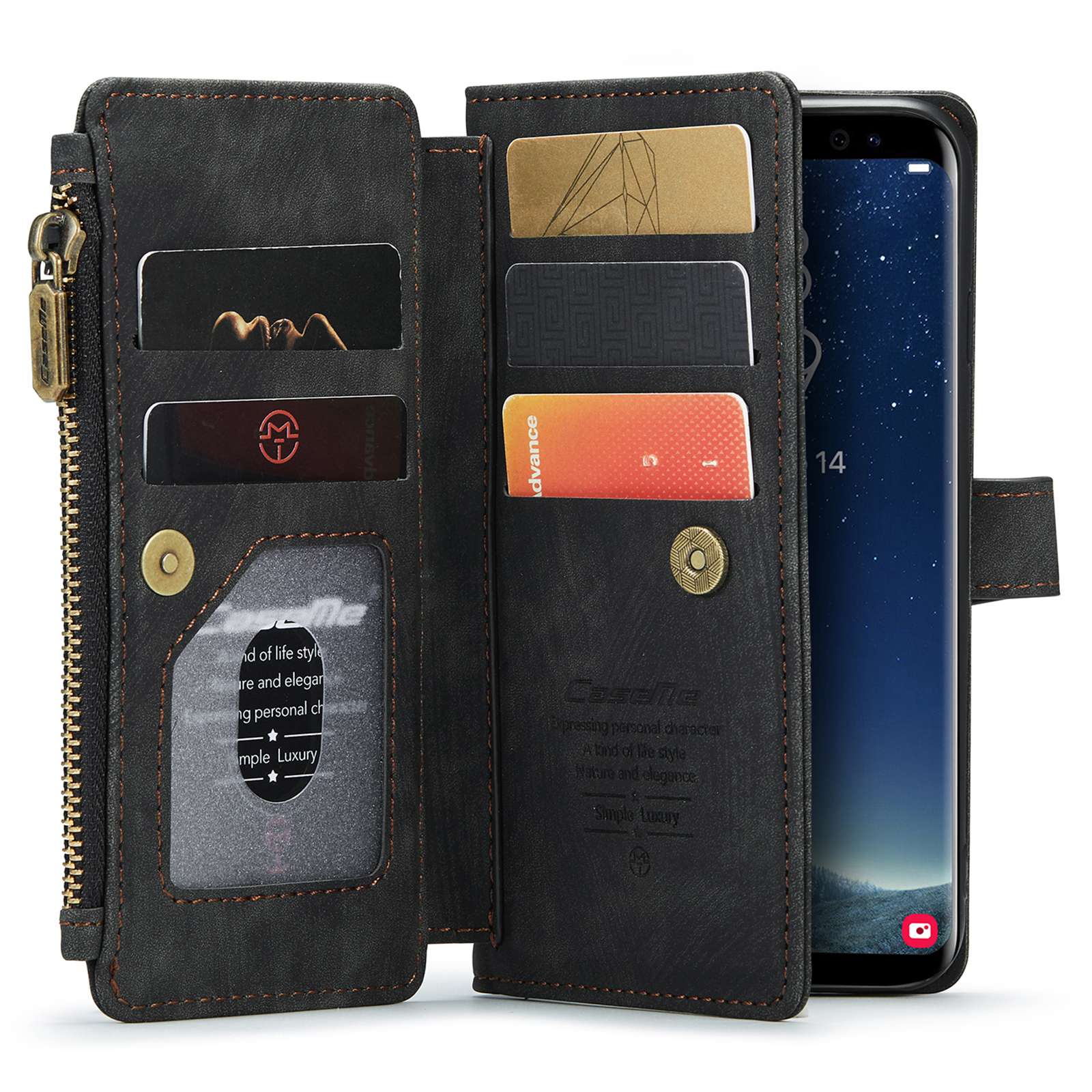 CASEME C30 Series Anti-drop Phone Case for Samsung Galaxy S20 4G / 5G, Wallet Stand PU Leather Zipper Pocket Phone Cover - Black