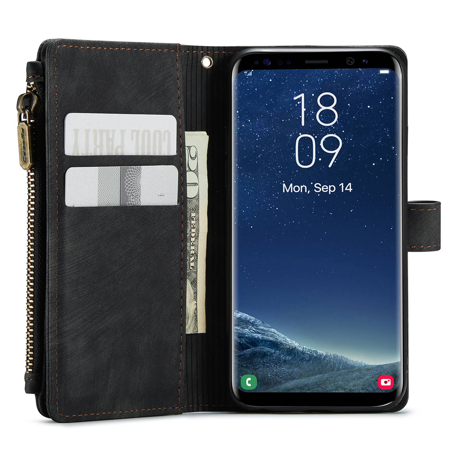 CASEME C30 Series Anti-drop Phone Case for Samsung Galaxy S20 4G / 5G, Wallet Stand PU Leather Zipper Pocket Phone Cover - Black