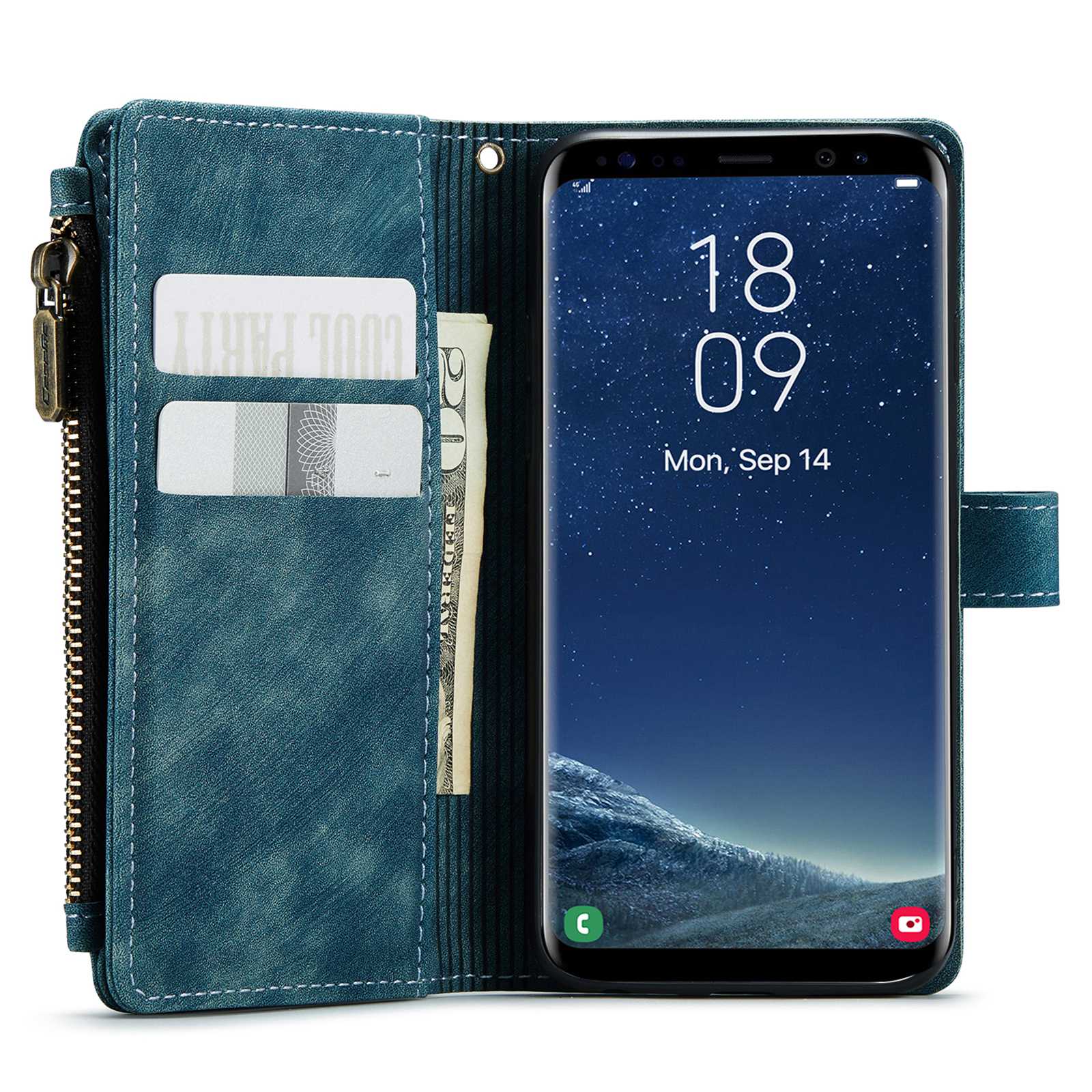 CASEME C30 Series Anti-drop Phone Case for Samsung Galaxy S20 4G / 5G, Wallet Stand PU Leather Zipper Pocket Phone Cover - Blue