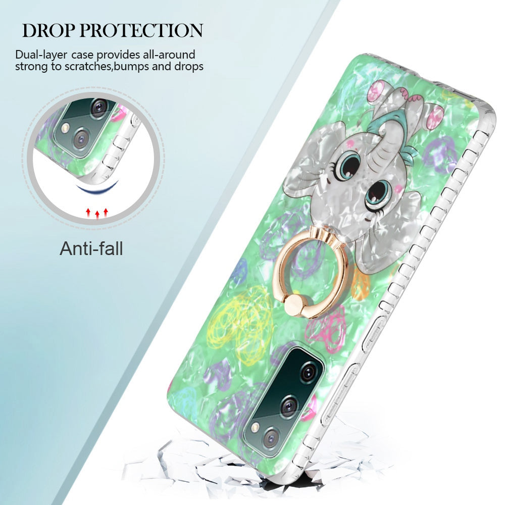 For Samsung Galaxy S20 FE 2022 / S20 FE 4G / 5G / S20 Lite YB IMD Series-14 Anti-scratch Soft TPU 2.0mm Dual-layer IMD IML Phone Case with Kickstand - BK009-Elephant