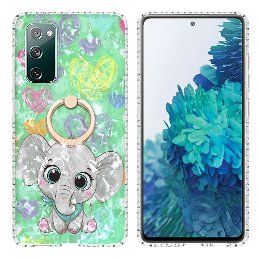 For Samsung Galaxy S20 FE 2022 / S20 FE 4G / 5G / S20 Lite YB IMD Series-14 Anti-scratch Soft TPU 2.0mm Dual-layer IMD IML Phone Case with Kickstand - BK009-Elephant