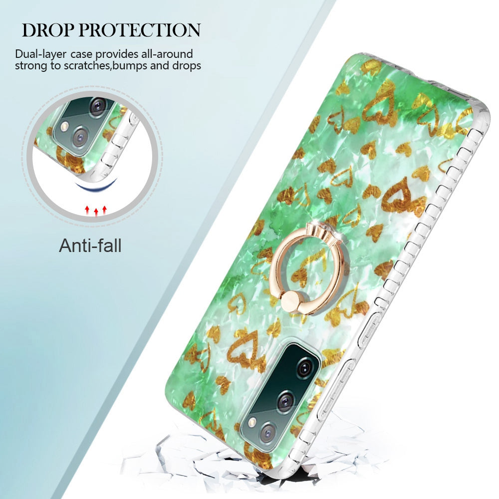 For Samsung Galaxy S20 FE 2022 / S20 FE 4G / 5G / S20 Lite YB IMD Series-14 Anti-scratch Soft TPU 2.0mm Dual-layer IMD IML Phone Case with Kickstand - BK010-Gold Heart