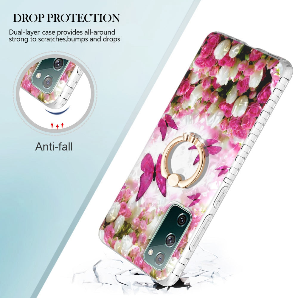 For Samsung Galaxy S20 FE 2022 / S20 FE 4G / 5G / S20 Lite YB IMD Series-14 Anti-scratch Soft TPU 2.0mm Dual-layer IMD IML Phone Case with Kickstand - BK007-Dancing Butterfly