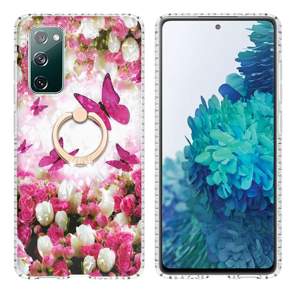 For Samsung Galaxy S20 FE 2022 / S20 FE 4G / 5G / S20 Lite YB IMD Series-14 Anti-scratch Soft TPU 2.0mm Dual-layer IMD IML Phone Case with Kickstand - BK007-Dancing Butterfly