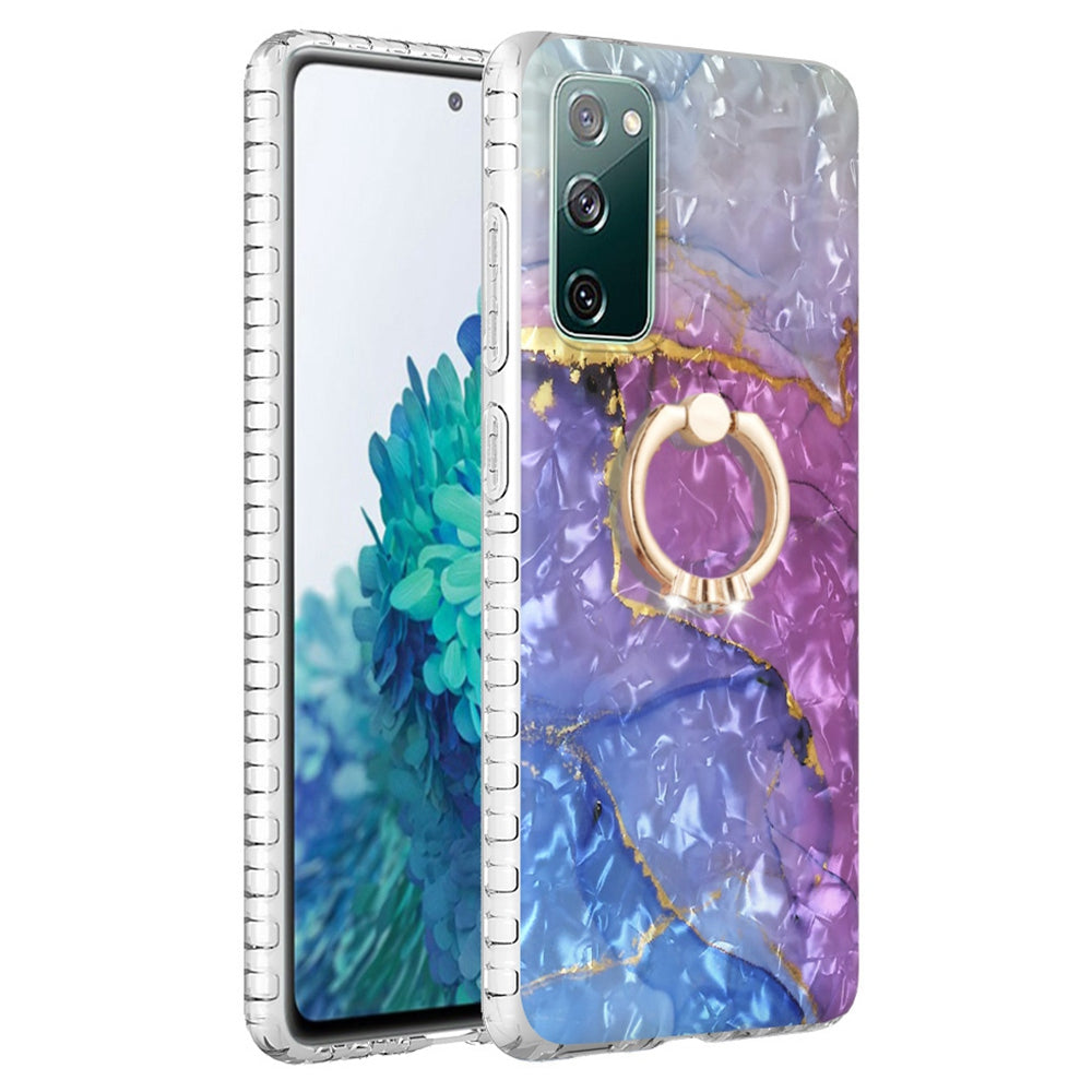 For Samsung Galaxy S20 FE 2022 / S20 FE 4G / 5G / S20 Lite YB IMD Series-14 Anti-scratch Soft TPU 2.0mm Dual-layer IMD IML Phone Case with Kickstand - BK012-Blue Purple Marble