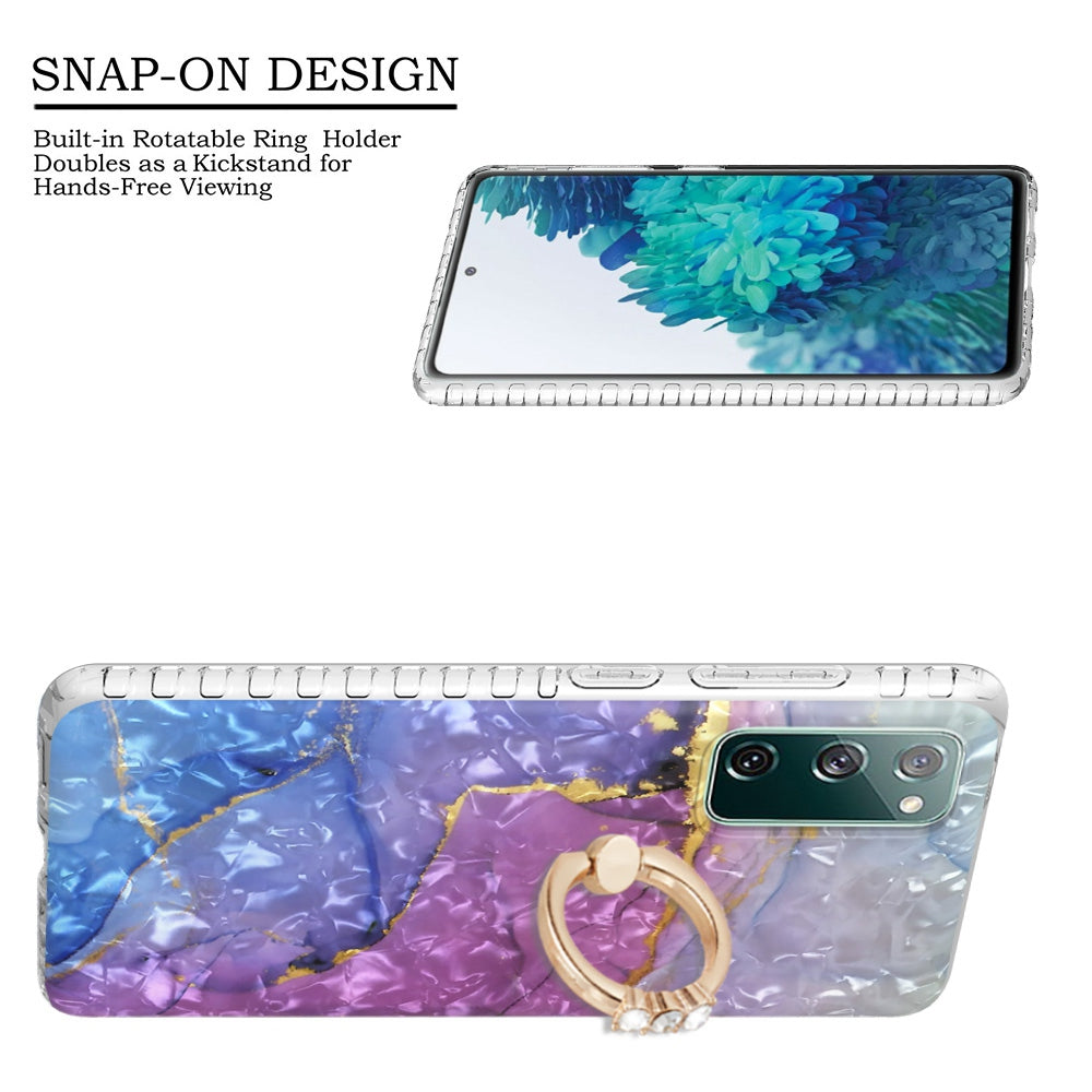 For Samsung Galaxy S20 FE 2022 / S20 FE 4G / 5G / S20 Lite YB IMD Series-14 Anti-scratch Soft TPU 2.0mm Dual-layer IMD IML Phone Case with Kickstand - BK012-Blue Purple Marble