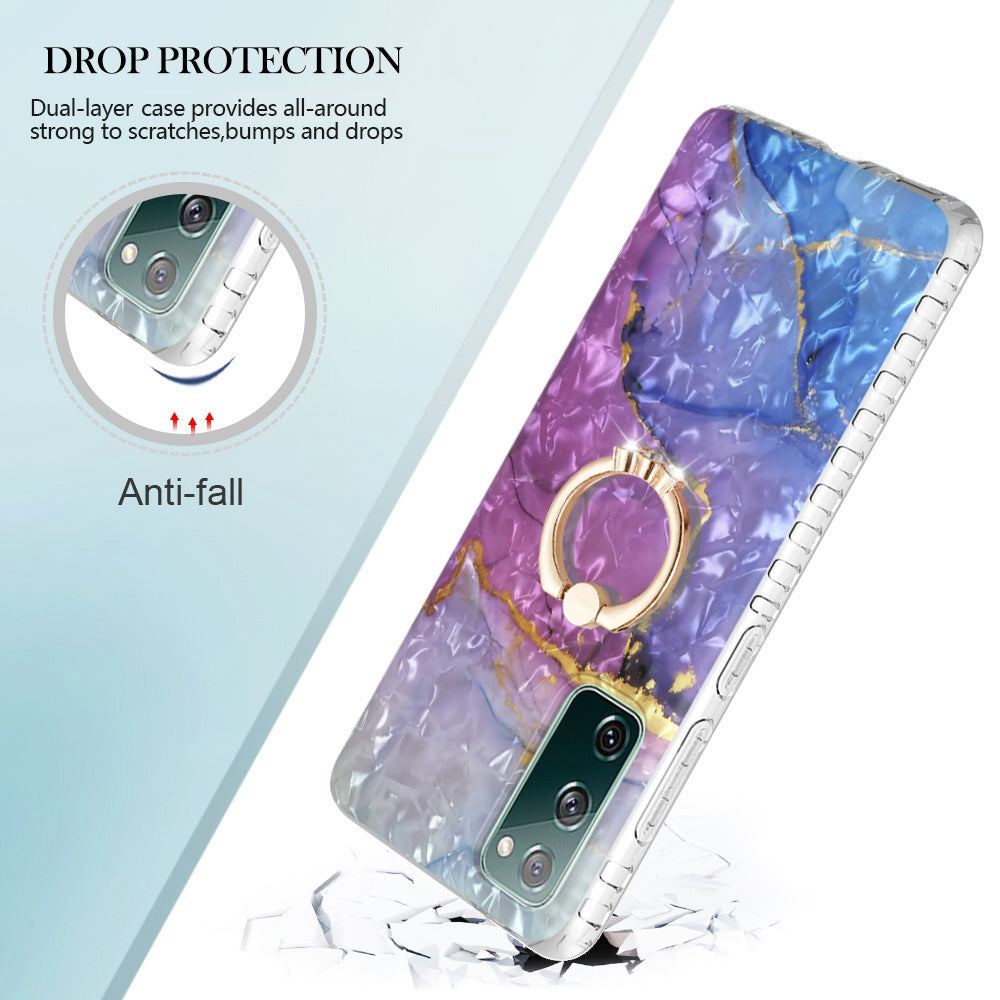 For Samsung Galaxy S20 FE 2022 / S20 FE 4G / 5G / S20 Lite YB IMD Series-14 Anti-scratch Soft TPU 2.0mm Dual-layer IMD IML Phone Case with Kickstand - BK012-Blue Purple Marble