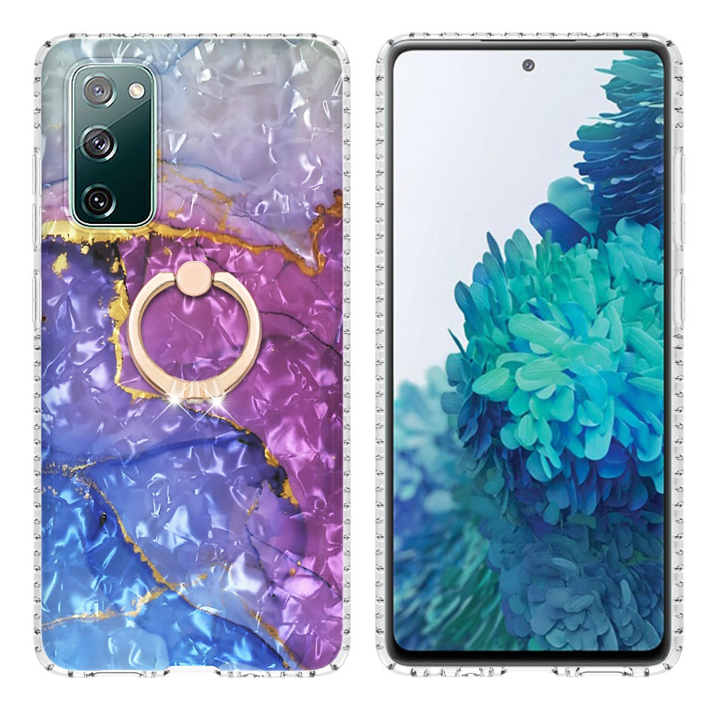 For Samsung Galaxy S20 FE 2022 / S20 FE 4G / 5G / S20 Lite YB IMD Series-14 Anti-scratch Soft TPU 2.0mm Dual-layer IMD IML Phone Case with Kickstand - BK012-Blue Purple Marble