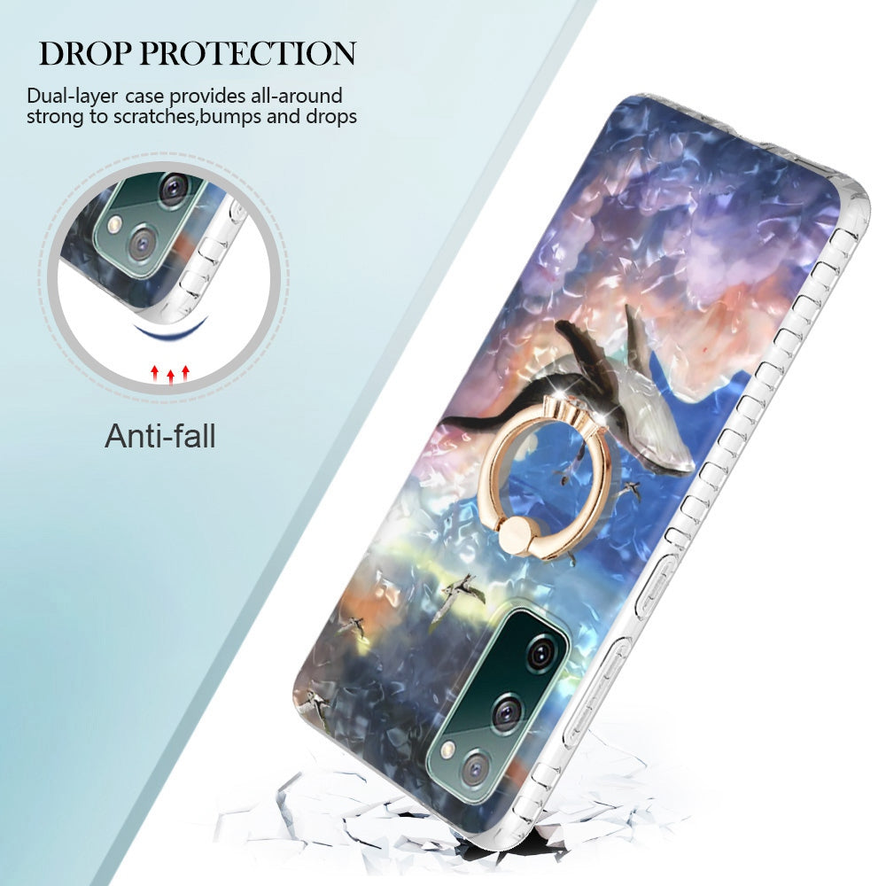 For Samsung Galaxy S20 FE 2022 / S20 FE 4G / 5G / S20 Lite YB IMD Series-14 Anti-scratch Soft TPU 2.0mm Dual-layer IMD IML Phone Case with Kickstand - BK008-Whale