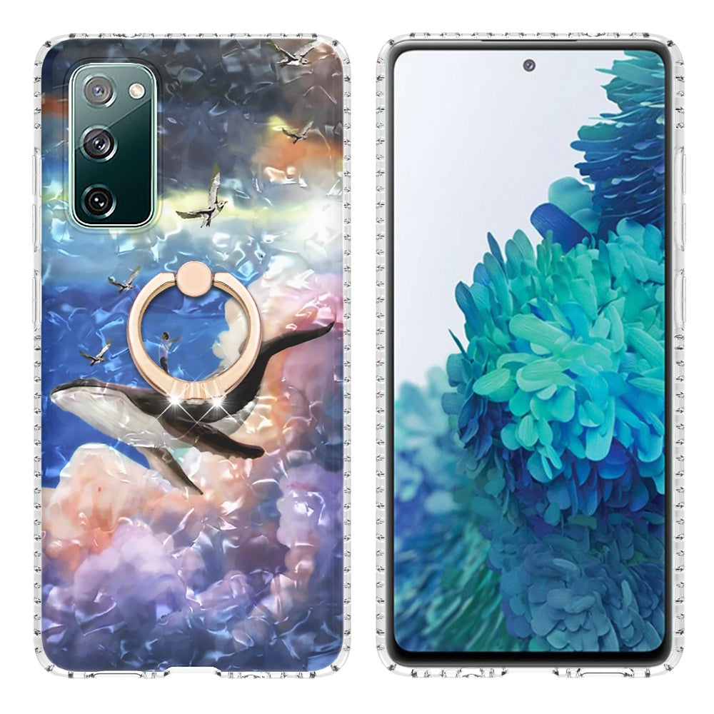 For Samsung Galaxy S20 FE 2022 / S20 FE 4G / 5G / S20 Lite YB IMD Series-14 Anti-scratch Soft TPU 2.0mm Dual-layer IMD IML Phone Case with Kickstand - BK008-Whale