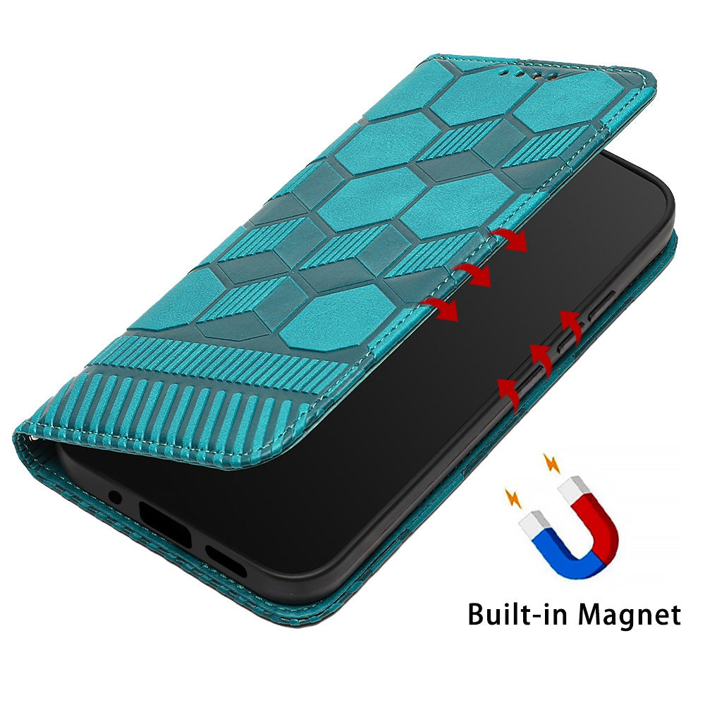 YB Imprinting Series-5 For Samsung Galaxy S20 FE / S20 FE 5G / S20 FE (2022) / S20 Lite Soccer Pattern Imprinted Leather Case Stand Wallet Phone Cover - Blue