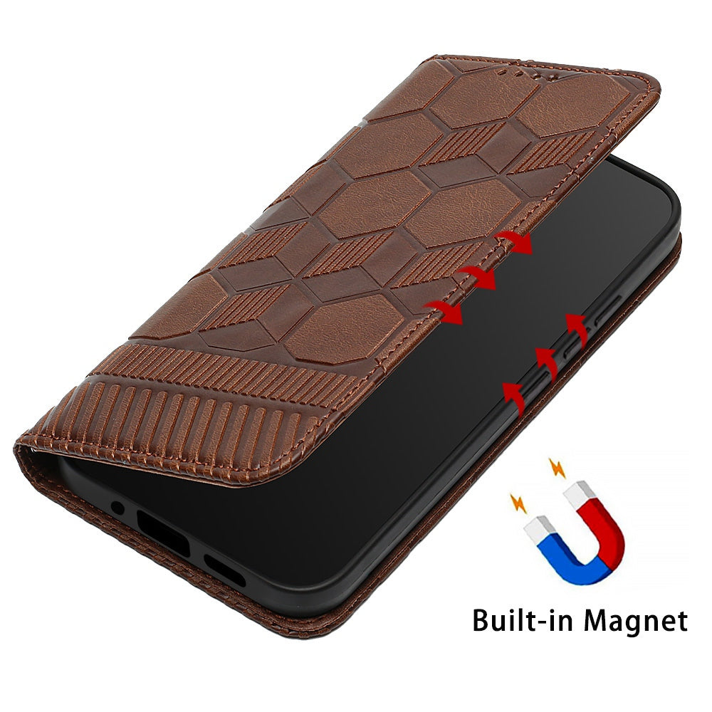 YB Imprinting Series-5 For Samsung Galaxy S20 FE / S20 FE 5G / S20 FE (2022) / S20 Lite Soccer Pattern Imprinted Leather Case Stand Wallet Phone Cover - Brown