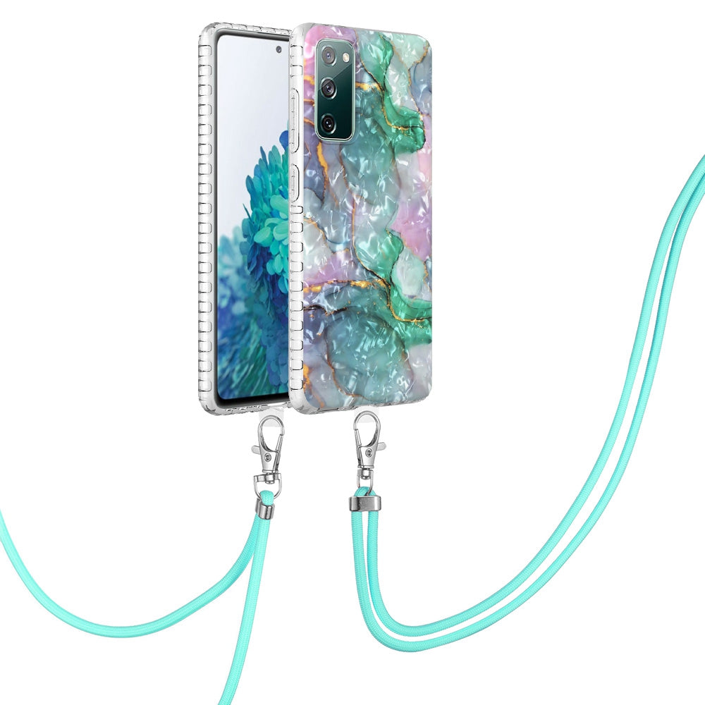 YB IMD Series-15 For Samsung Galaxy S20 FE 4G / FE 5G / S20 Lite / S20 FE 2022 5G Protective Case IMD IML Shockproof Cover 2.0mm Airbags Phone Case - BK011-Green Marble