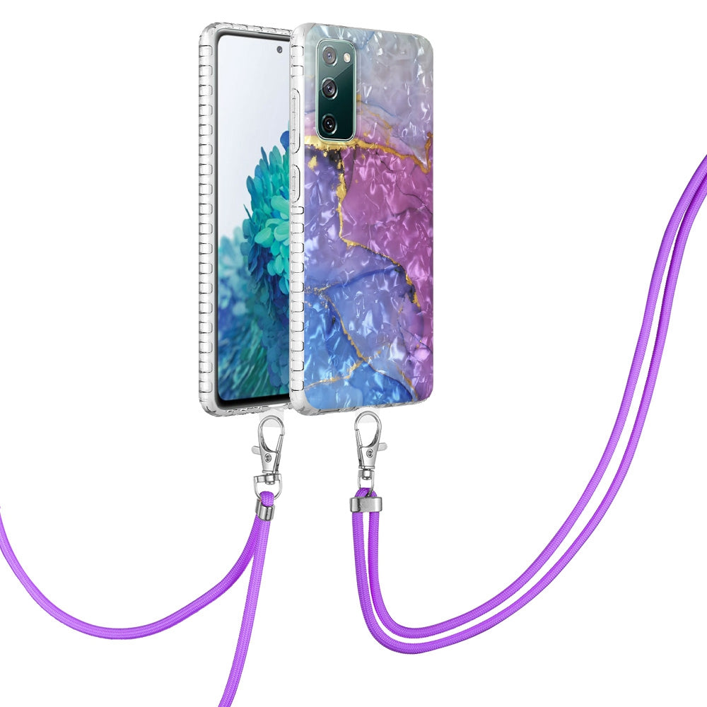 YB IMD Series-15 For Samsung Galaxy S20 FE 4G / FE 5G / S20 Lite / S20 FE 2022 5G Protective Case IMD IML Shockproof Cover 2.0mm Airbags Phone Case - BK012-Blue Purple Marble