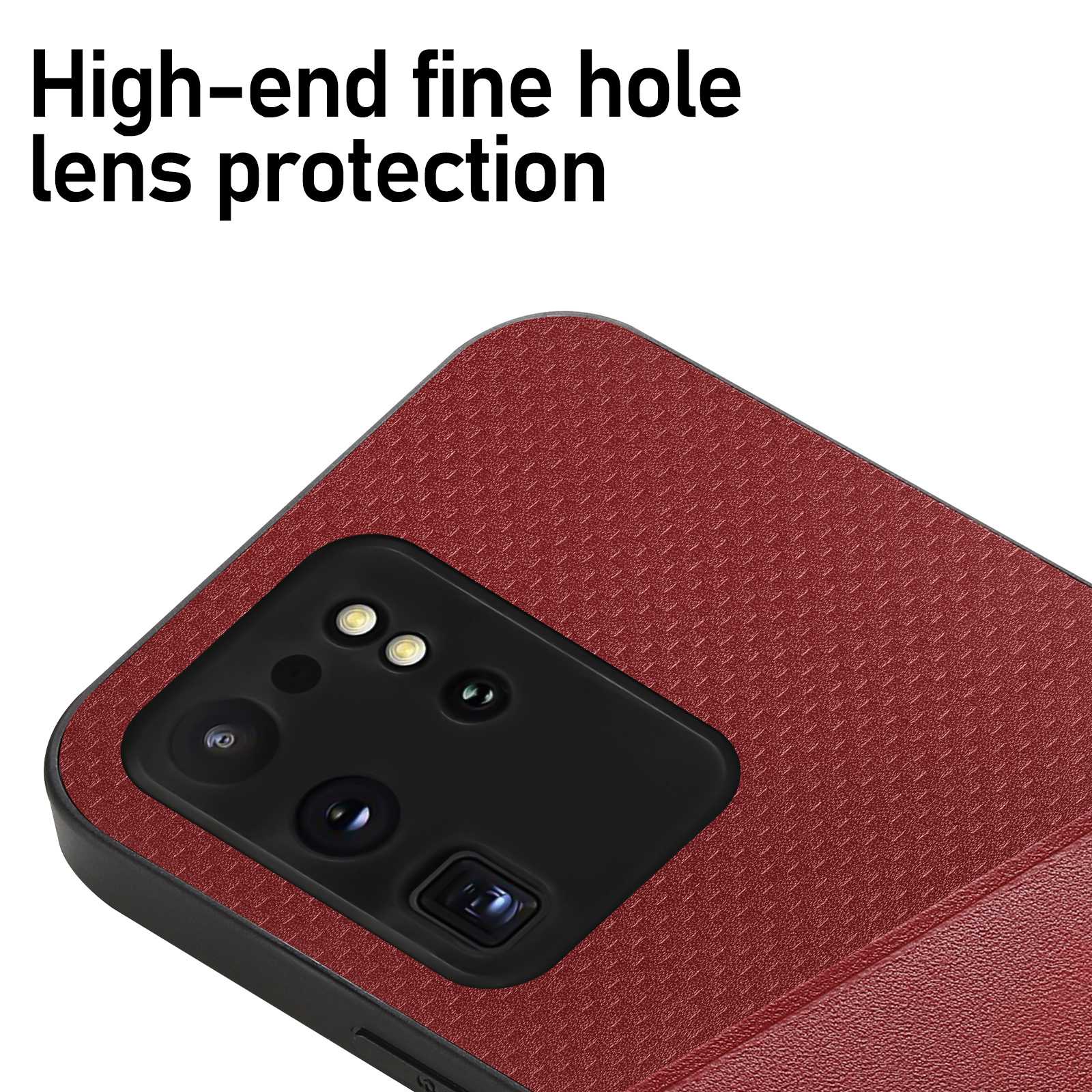 For Samsung Galaxy S20 Ultra Cowhide Leather Coated TPU + PC Imprinted Back Cover Protective Phone Case - Wine Red