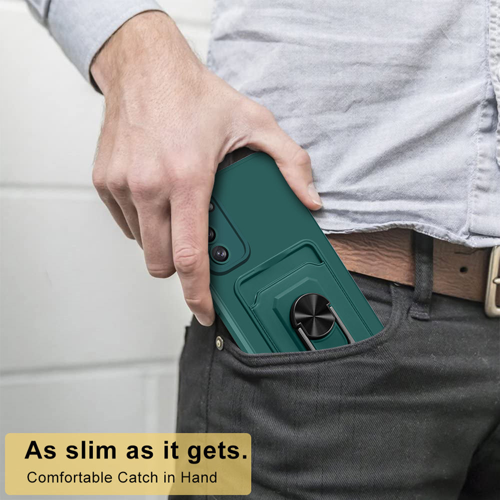 For Samsung Galaxy S20 FE 4G / 5G / S20 FE 2022 / S20 Lite Ultra Slim Phone Case Kickstand Multi-functional Ring Holder Back Cover with Card Slot and Lanyard - Blackish Green