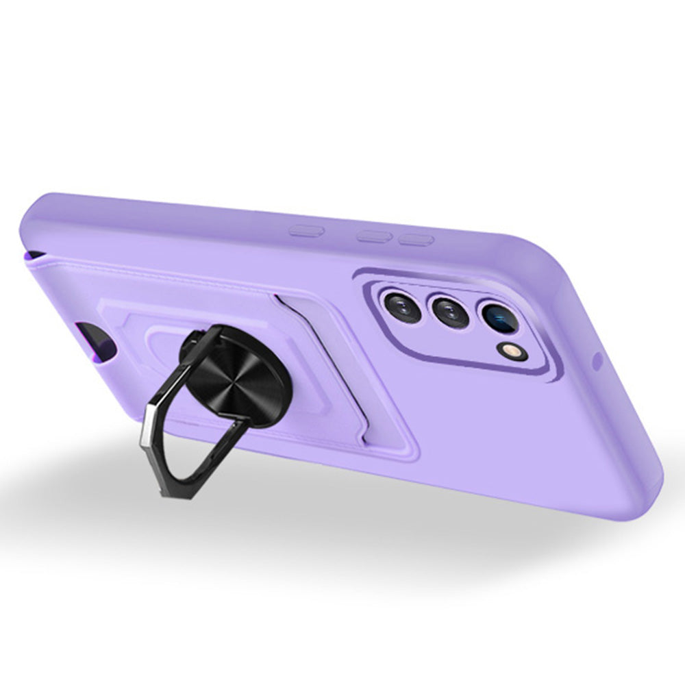 For Samsung Galaxy S20 FE 4G / 5G / S20 FE 2022 / S20 Lite Ultra Slim Phone Case Kickstand Multi-functional Ring Holder Back Cover with Card Slot and Lanyard - Purple