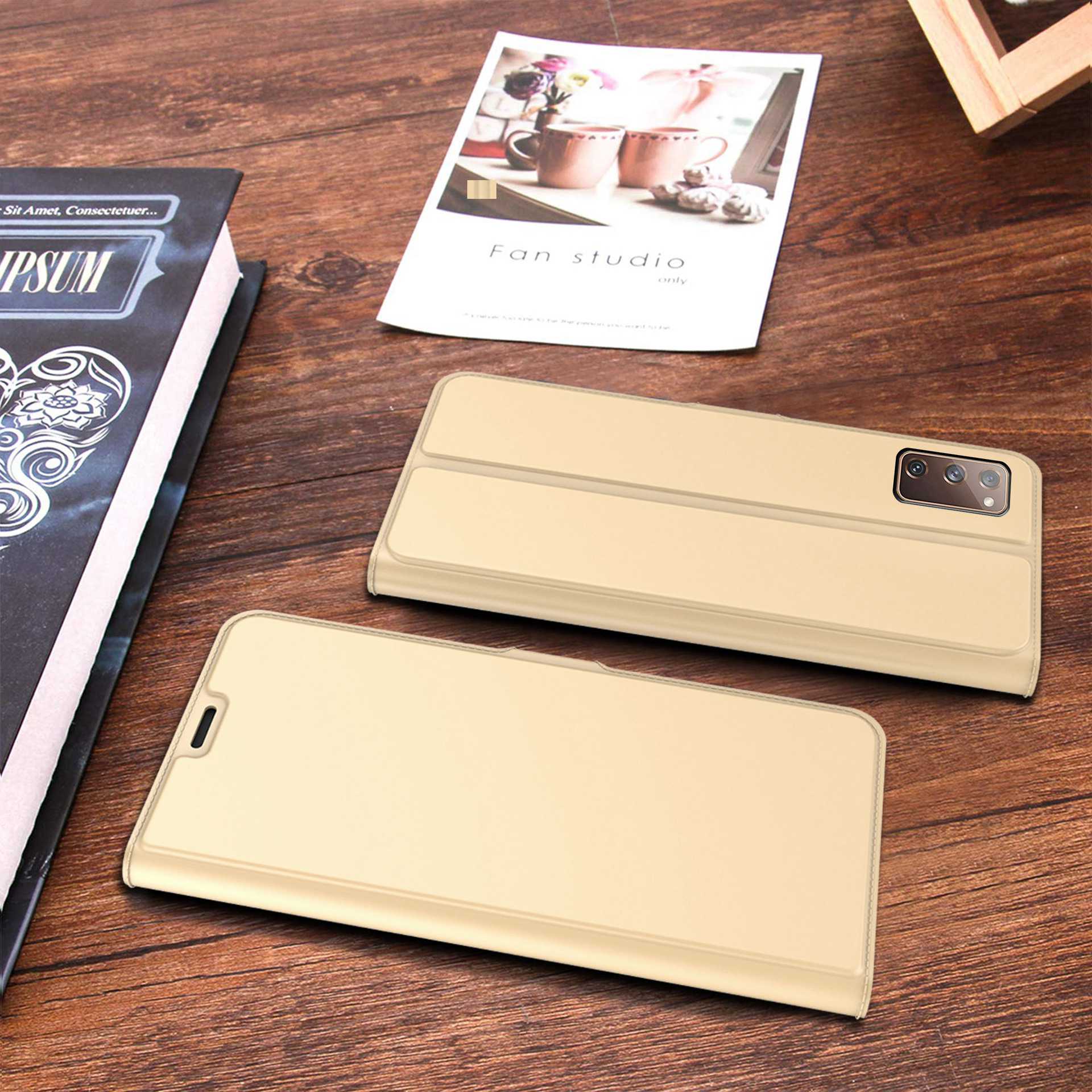 For Samsung Galaxy S20 FE 4G / FE 5G / S20 Lite / S20 FE 2022 PU Leather Flip Cover Card Slot Magnetic Closure Stand  Folio Phone Case - Gold