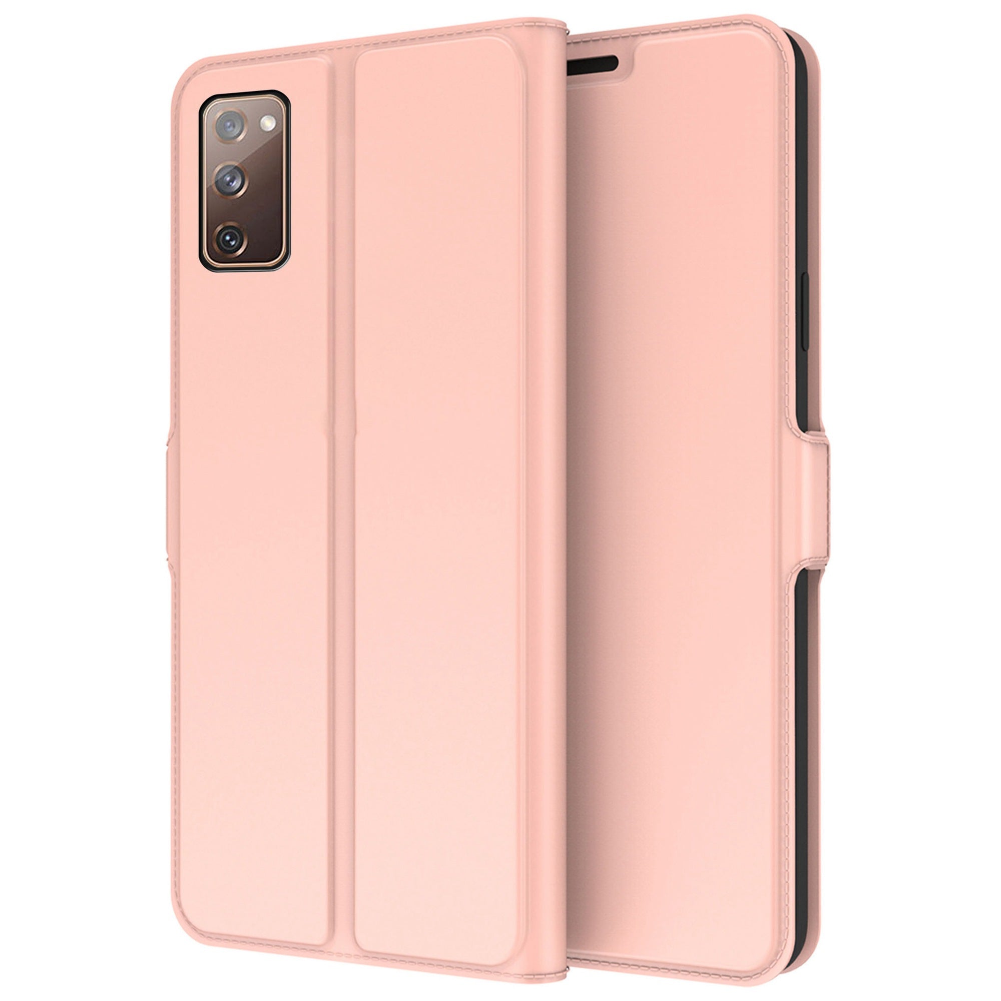 For Samsung Galaxy S20 FE 4G / FE 5G / S20 Lite / S20 FE 2022 PU Leather Flip Cover Card Slot Magnetic Closure Stand  Folio Phone Case - Rose Gold