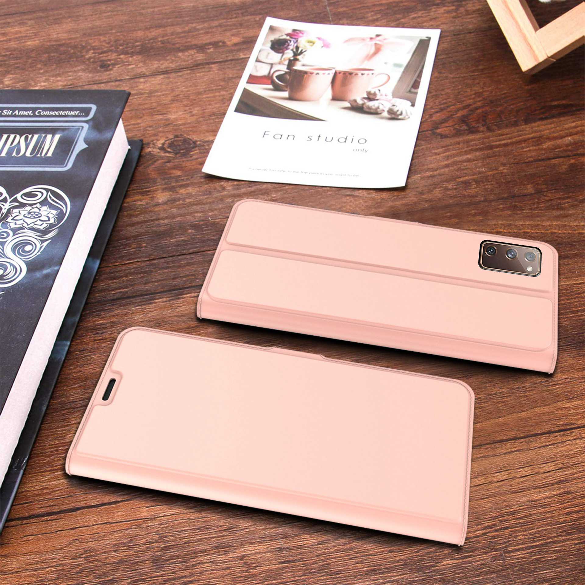 For Samsung Galaxy S20 FE 4G / FE 5G / S20 Lite / S20 FE 2022 PU Leather Flip Cover Card Slot Magnetic Closure Stand  Folio Phone Case - Rose Gold