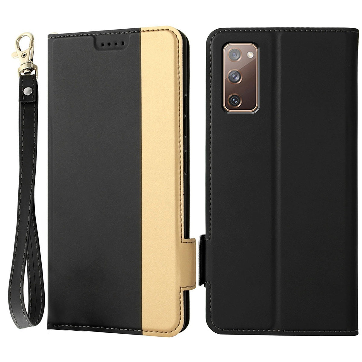 For Samsung Galaxy S20 FE / S20 FE 5G / S20 FE 2022 / S20 Lite Magnetic Clasp PU Leather Case Contrast Color Card Holder Phone Stand Cover - Black