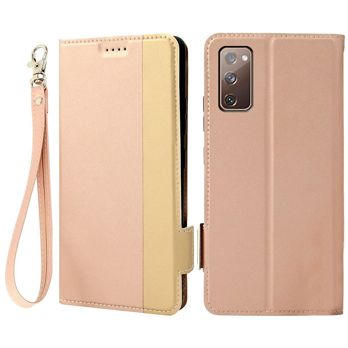 For Samsung Galaxy S20 FE / S20 FE 5G / S20 FE 2022 / S20 Lite Magnetic Clasp PU Leather Case Contrast Color Card Holder Phone Stand Cover - Rose Gold