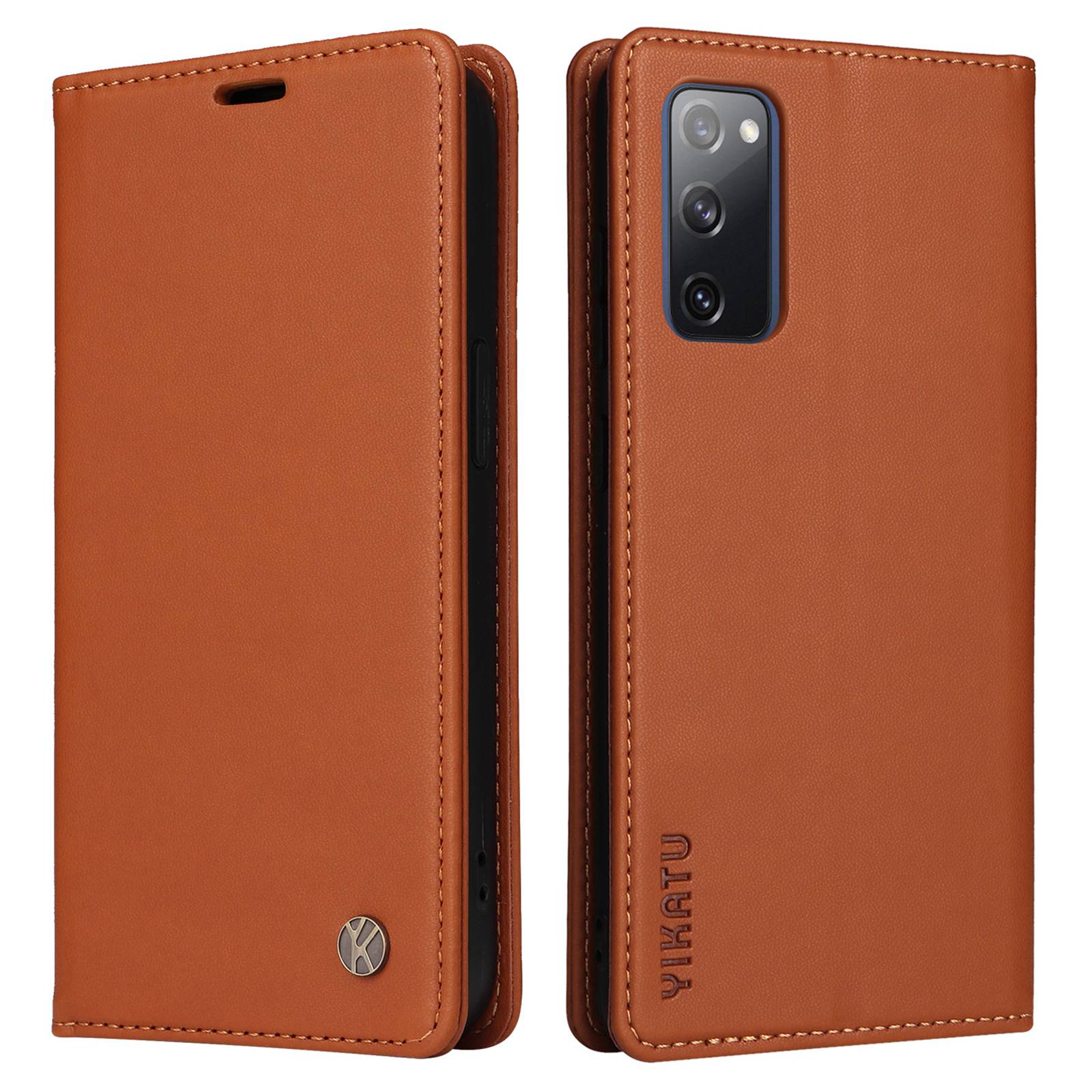 YIKATU YK- 001 for Samsung Galaxy S20 FE / S20 FE 5G / S20 FE 2022 / S20 Lite PU Leather Anti-scratch Case Phone Wallet Stand Cover - Brown