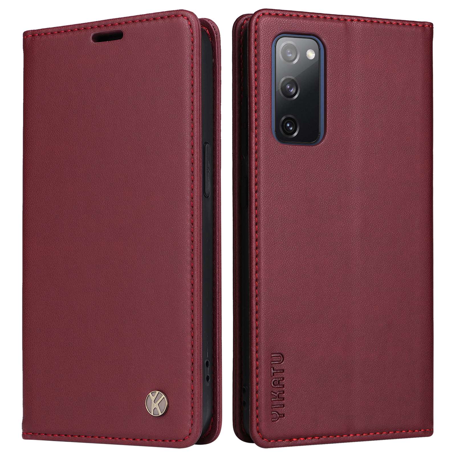 YIKATU YK- 001 for Samsung Galaxy S20 FE / S20 FE 5G / S20 FE 2022 / S20 Lite PU Leather Anti-scratch Case Phone Wallet Stand Cover - Wine Red