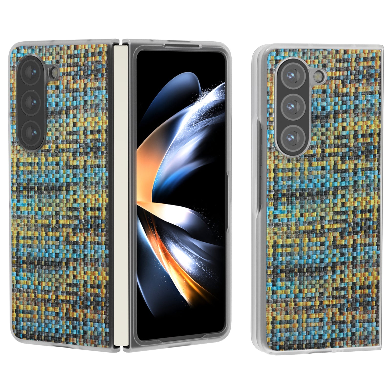 For Samsung Galaxy Z Fold6 5G Case Colorful Plaid Texture Leather Phone Cover - Gold