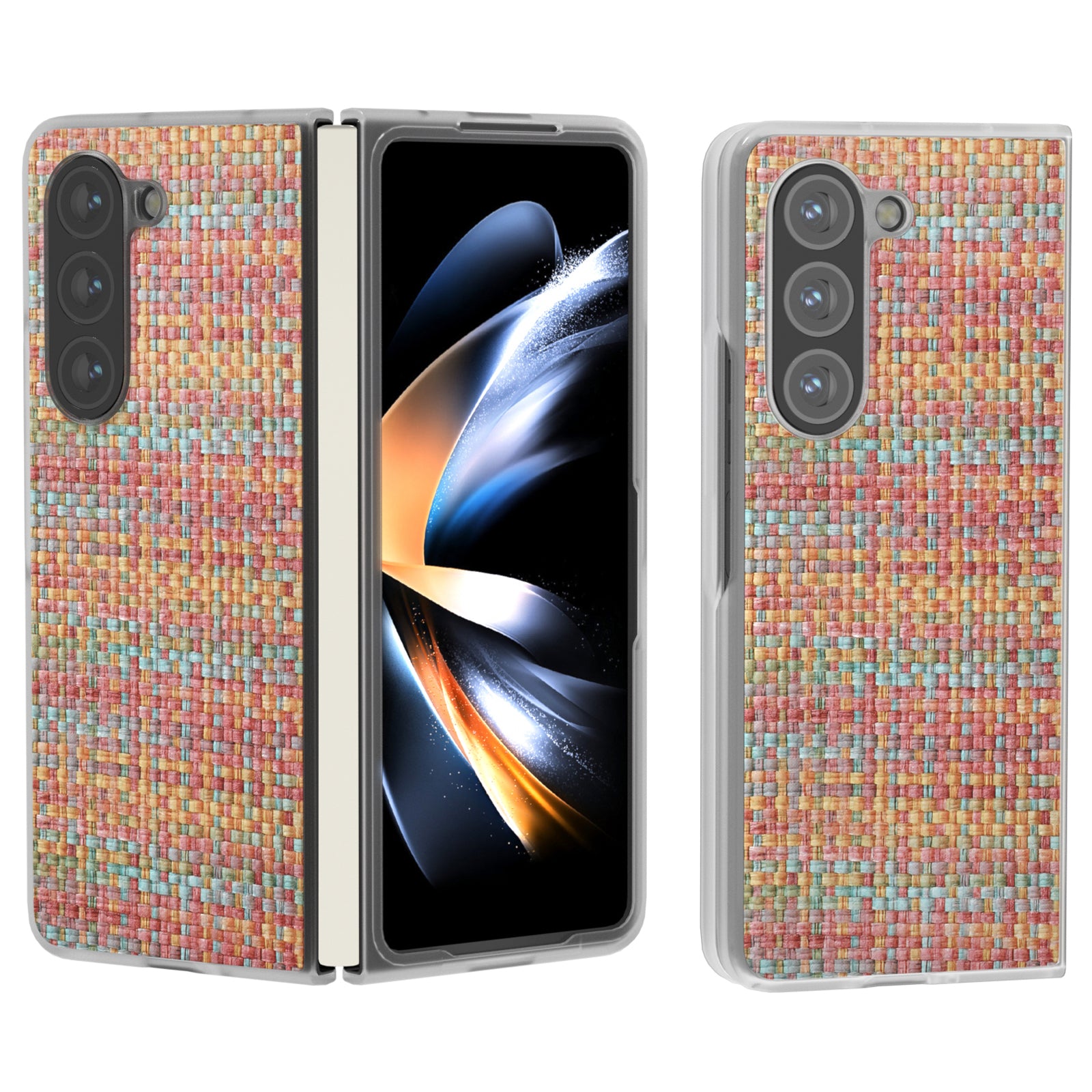 For Samsung Galaxy Z Fold6 5G Case Colorful Plaid Texture Leather Phone Cover - Orange Red