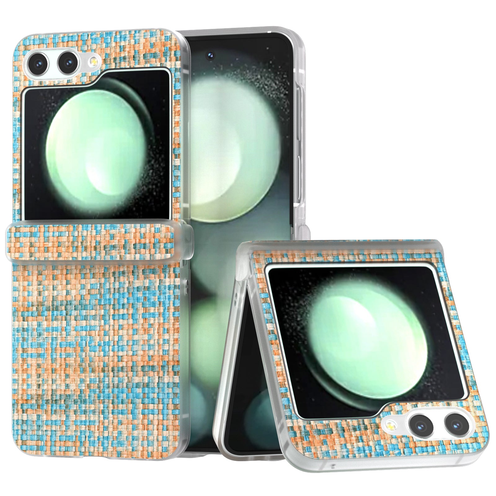 For Samsung Galaxy Z Flip6 5G Case Matte Frame Colorful Plaid Texture Leather Phone Cover - Blue