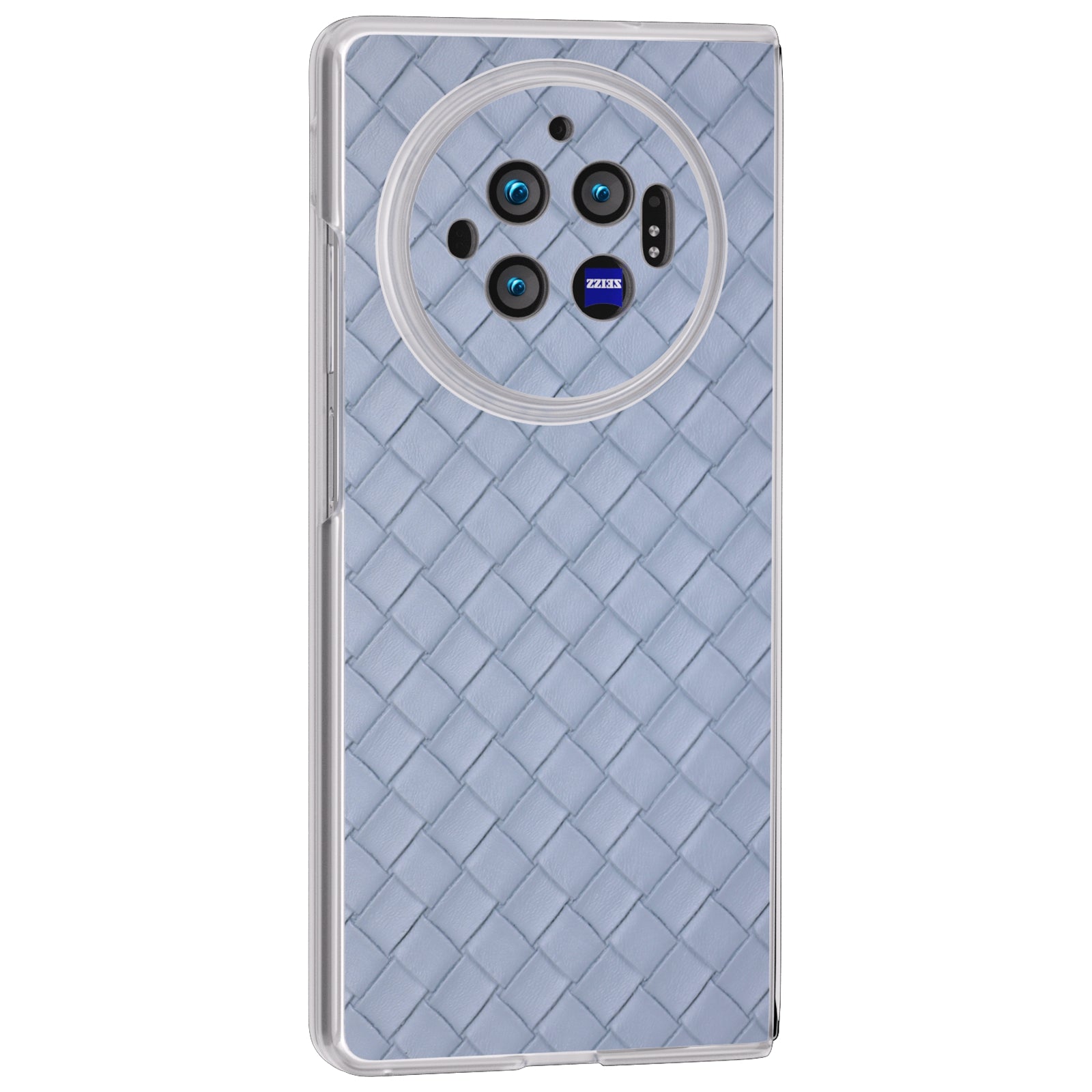 For vivo X Fold3 Case Woven Texture PU Leather Phone Cover with Transparent Matte Frame - Baby Blue