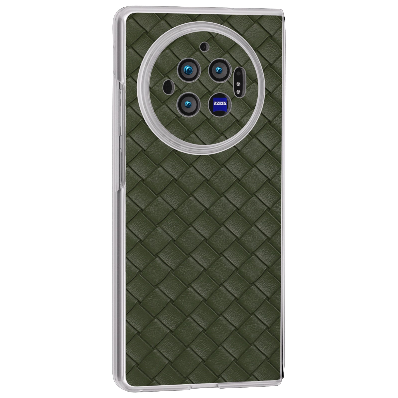 For vivo X Fold3 Case Woven Texture PU Leather Phone Cover with Transparent Matte Frame - Green