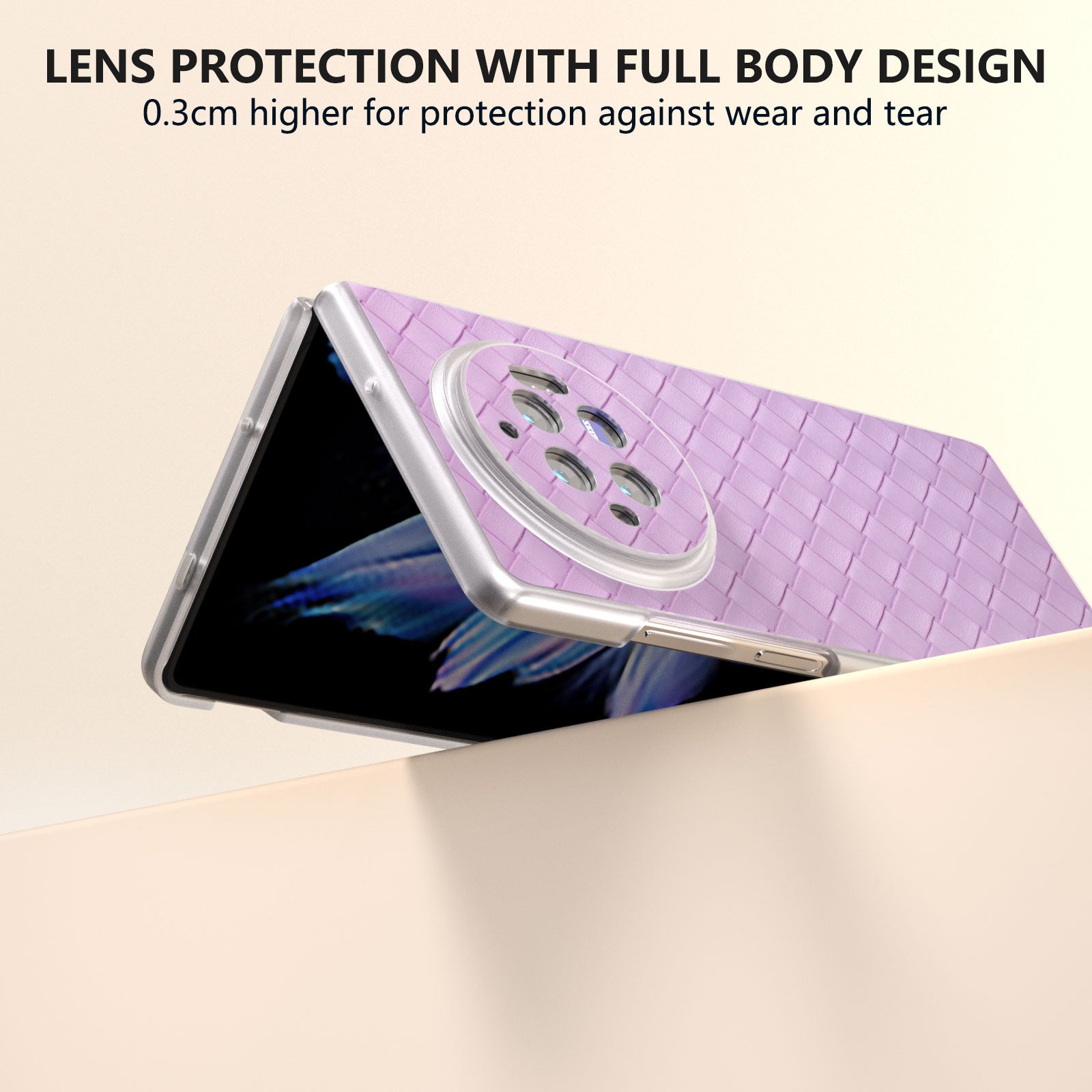For vivo X Fold3 Case Woven Texture PU Leather Phone Cover with Transparent Matte Frame - Purple