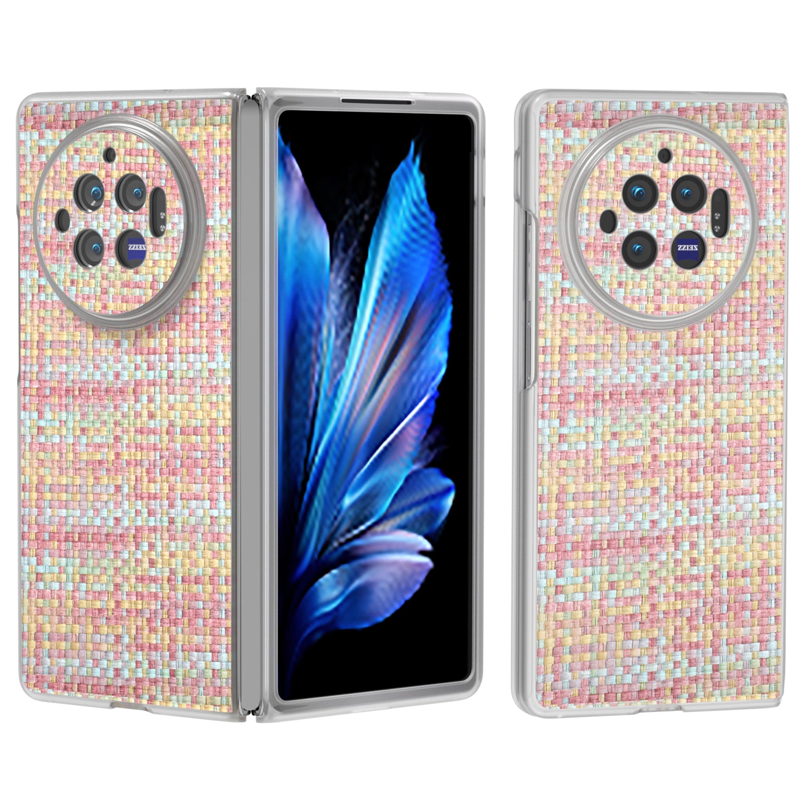 For vivo X Fold3 Case Colorful Plaid Texture Leather+PC Phone Cover - Pink