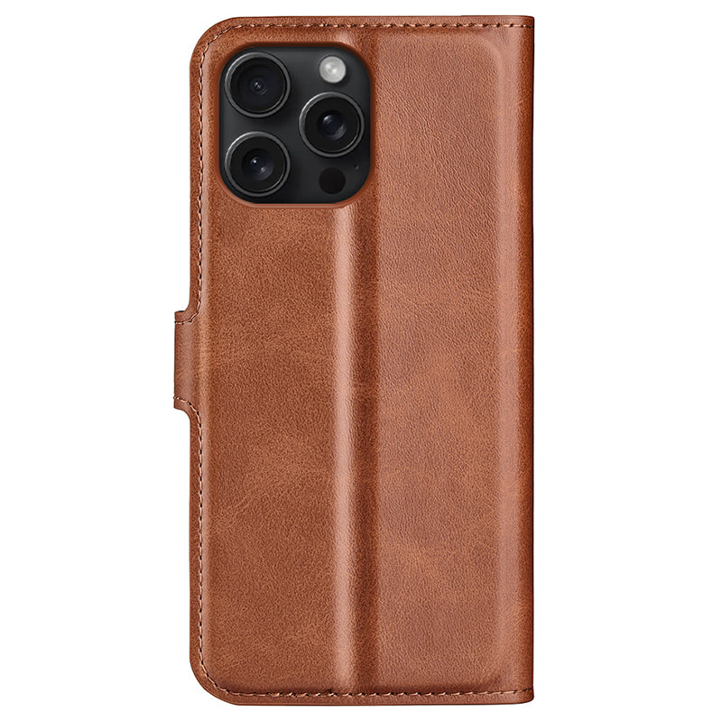 For iPhone 16 Pro Case Magnetic Clasp Calf Texture Flip Leather Phone Cover - Light Brown