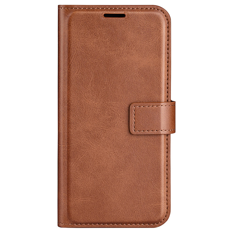 For iPhone 16 Pro Max Case Calf Texture PU Leather Folio Flip Wallet Phone Cover - Light Brown