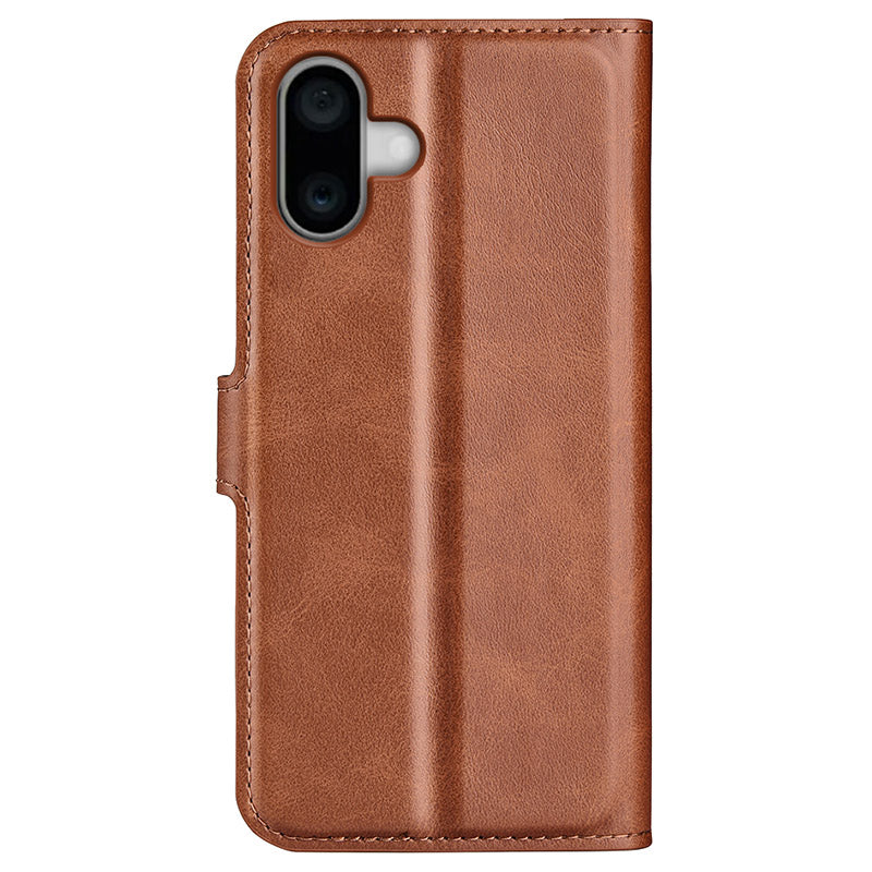 For iPhone 16 Plus Case Calf Texture PU Leather Phone Cover with Card Holder Stand - Light Brown