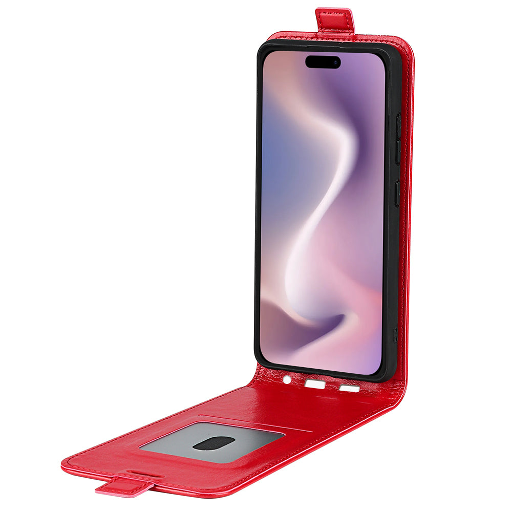 For iPhone 16 Case Card Slots Vertical Flip PU Leather Phone Cover - Red