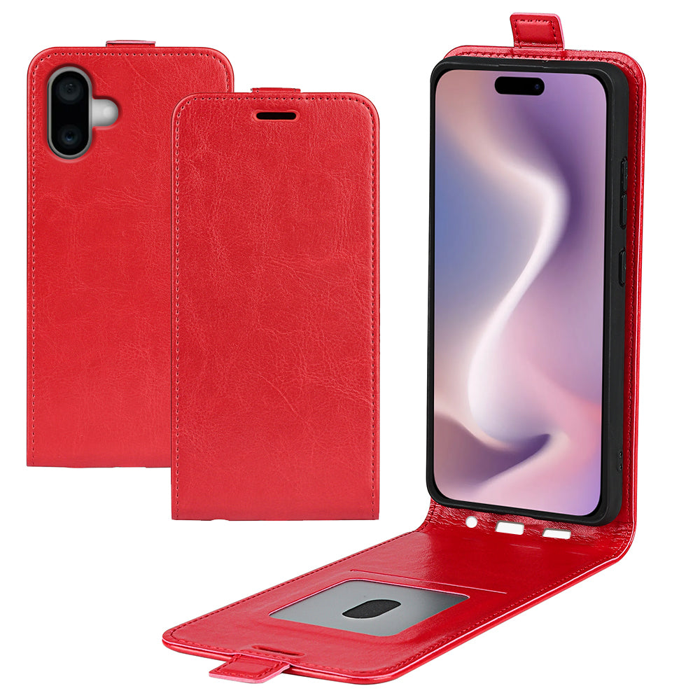 For iPhone 16 Case Card Slots Vertical Flip PU Leather Phone Cover - Red