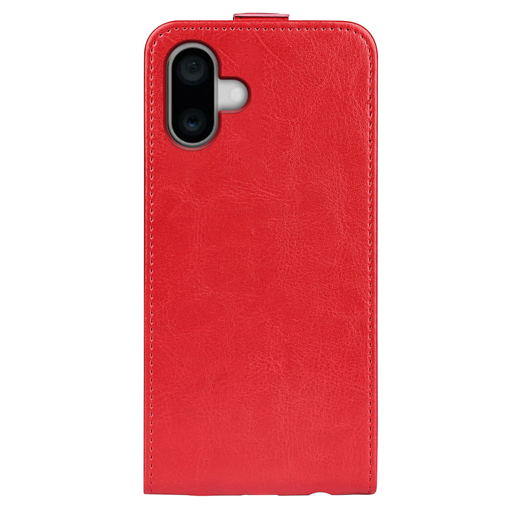 For iPhone 16 Case Card Slots Vertical Flip PU Leather Phone Cover - Red