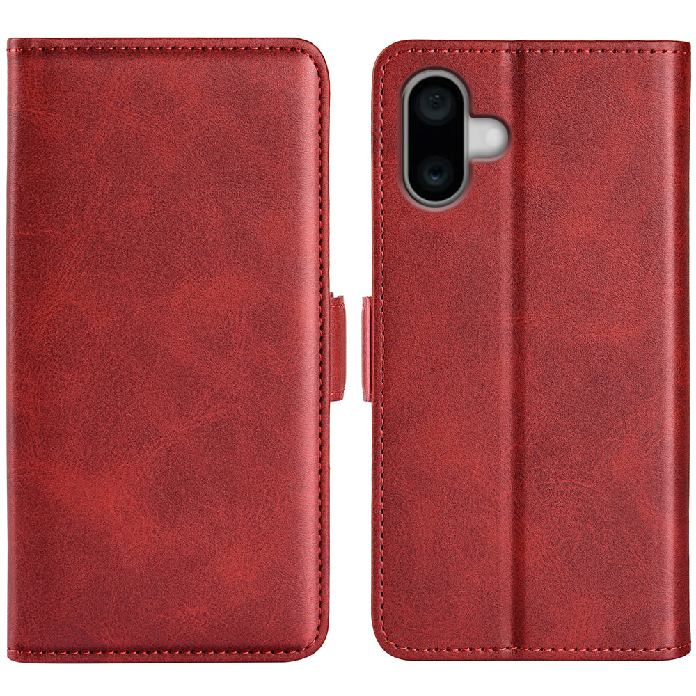 For iPhone 16 Case Folio Flip Leather Wallet Stand Phone Cover - Red