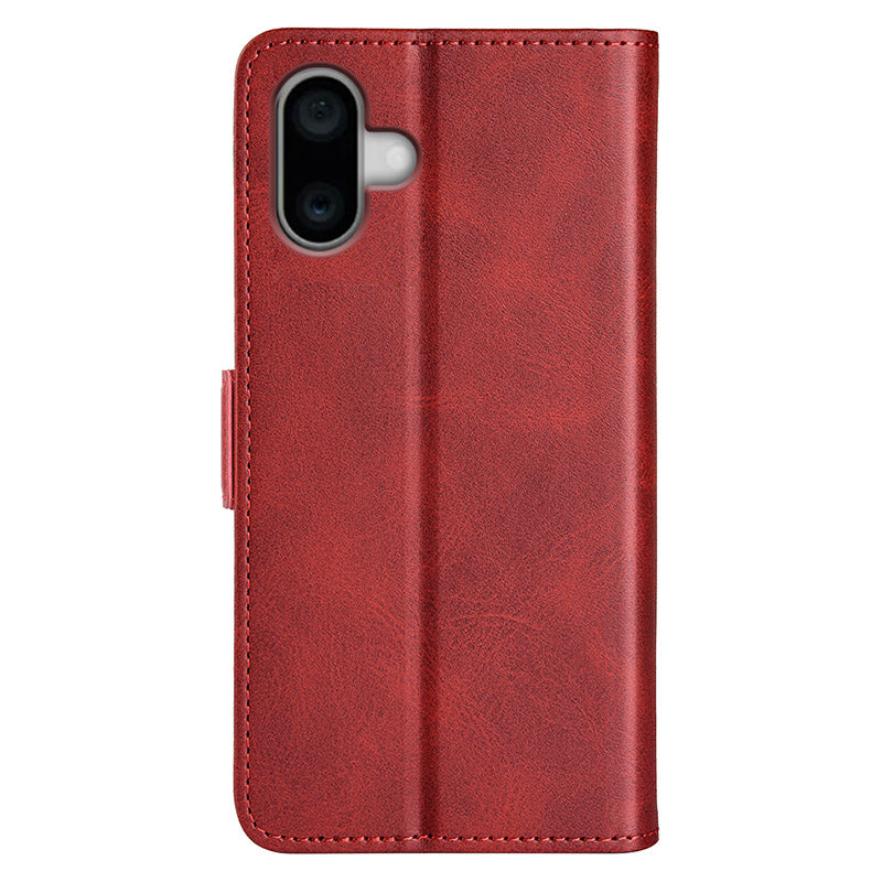 For iPhone 16 Case Folio Flip Leather Wallet Stand Phone Cover - Red