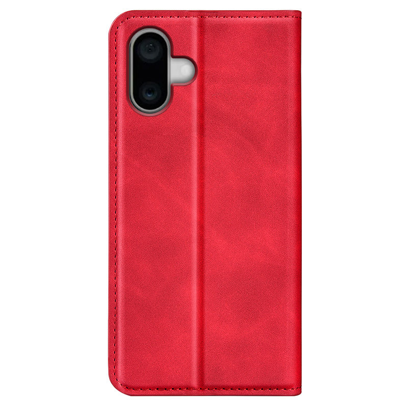 For iPhone 16 Case Card Slots Wallet Skin-Feel PU Leather Phone Cover - Red