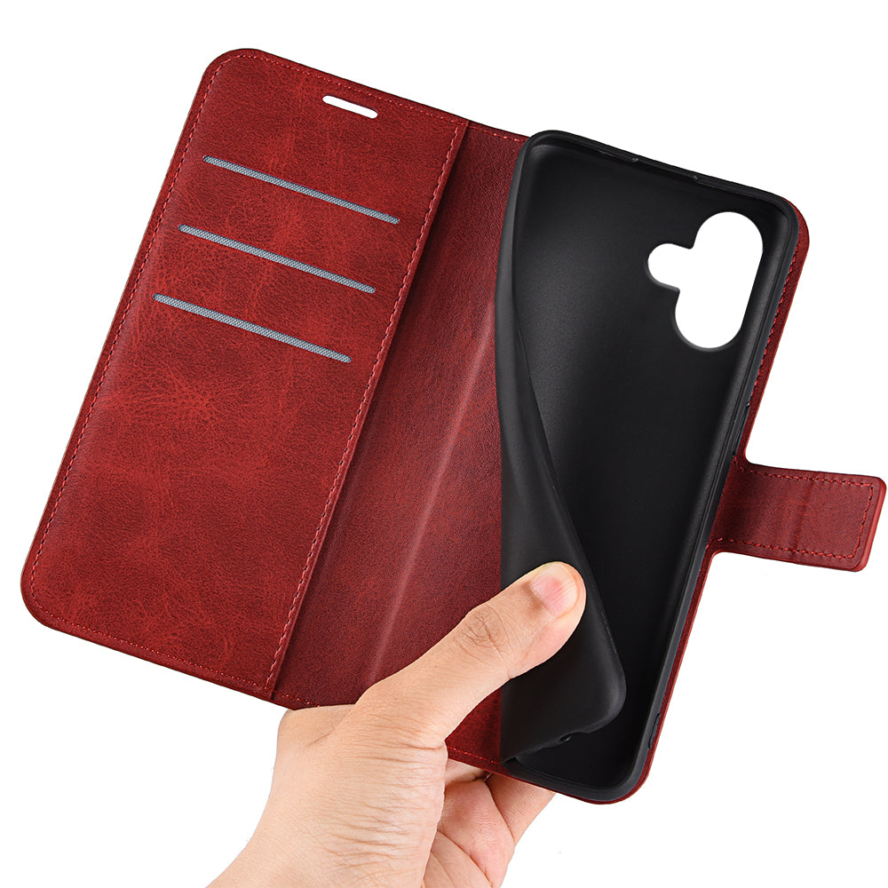 For iPhone 16 Case Calf Texture PU Leather Folio Flip Phone Wallet Cover - Red