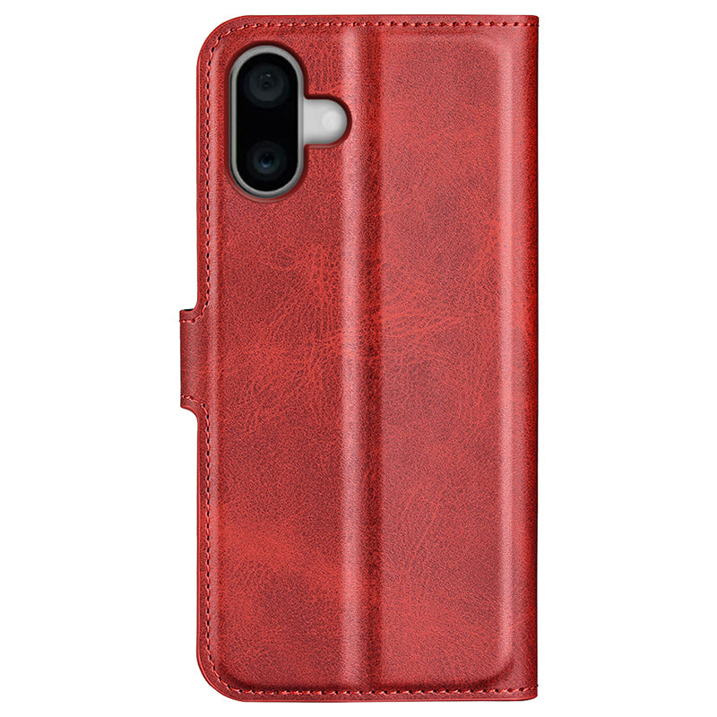 For iPhone 16 Case Calf Texture PU Leather Folio Flip Phone Wallet Cover - Red