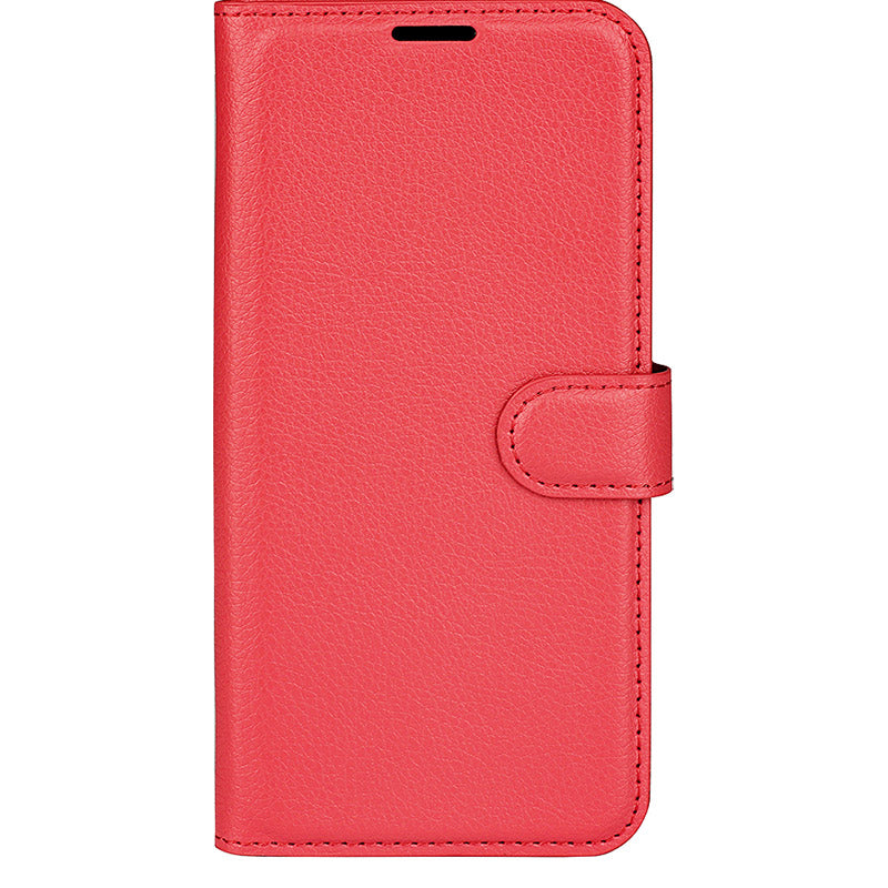 For iPhone 16 Case Wallet Leather Phone Cover Litchi Texture - Red