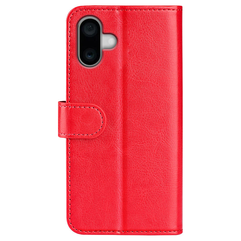 For iPhone 16 Case Crazy Horse Texture Leather Phone Cover Horizontal Viewing Stand - Red