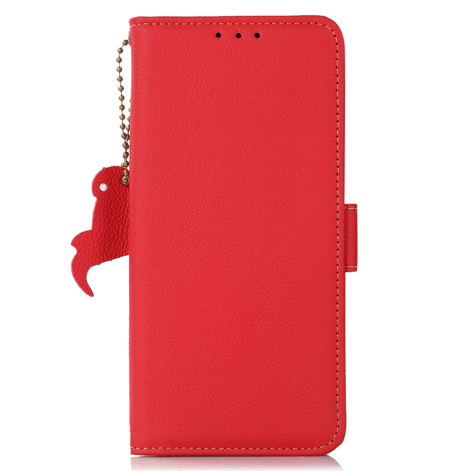 TJ For iPhone 16 Case RFID Blocking Genuine Cow Leather Phone Cover with Wallet Stand -  Red