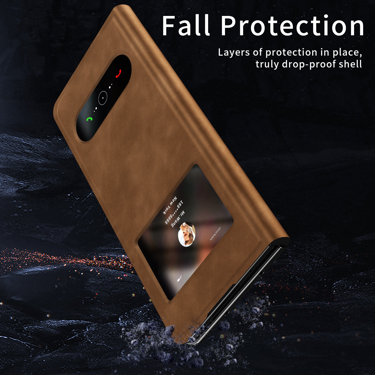 For Samsung Galaxy Z Fold6 5G Case Skin-touch PU Leather View Window Phone Cover - Brown